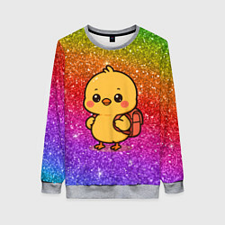 Свитшот женский Цыпленок школьник с рюкзаком, цвет: 3D-меланж
