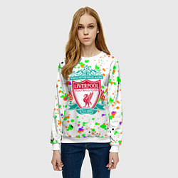 Свитшот женский Liverpool брызги красок текстура, цвет: 3D-белый — фото 2