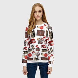 Свитшот женский Неваляшка утюг ретро авоська петушок телефон, цвет: 3D-белый — фото 2