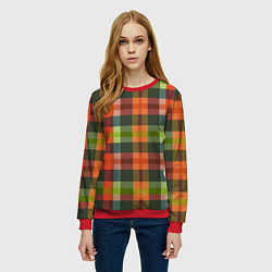 Свитшот женский Красно-зелёная клетка с текстурой ткани, цвет: 3D-красный — фото 2