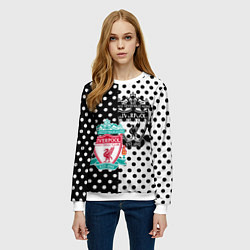 Свитшот женский Liverpool черно белые точки, цвет: 3D-белый — фото 2