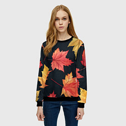 Свитшот женский Кленовые листья на черном - акварельный паттерн, цвет: 3D-черный — фото 2