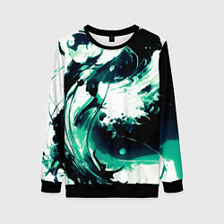 Свитшот женский Чёрно-зелёный абстракция волна, цвет: 3D-черный