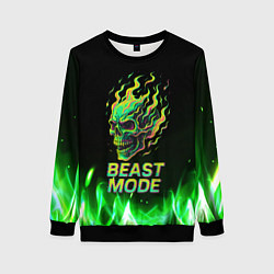 Свитшот женский Режим зверя огненный череп, цвет: 3D-черный