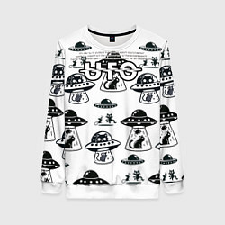 Свитшот женский UFO и котики, цвет: 3D-белый
