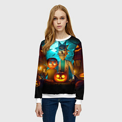Свитшот женский Morty and Rick with pumpkin - neon halloween, цвет: 3D-белый — фото 2