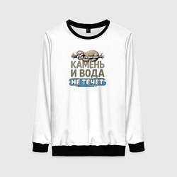 Свитшот женский Под лежачий камень ленивец бежевый арт, цвет: 3D-черный