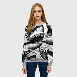 Свитшот женский Белая акула - стая, цвет: 3D-меланж — фото 2