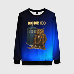 Свитшот женский Doctor Hoo сова у телефонной будки, цвет: 3D-черный