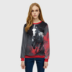 Свитшот женский Белая лошадь на фоне мазков краски, цвет: 3D-красный — фото 2