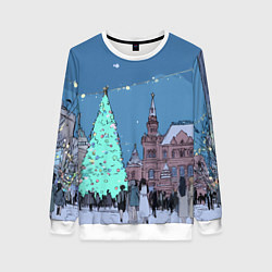 Свитшот женский Новогодняя елка в центре Москвы, цвет: 3D-белый