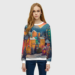 Свитшот женский Новогодний город в горах, цвет: 3D-белый — фото 2