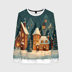 Свитшот женский Сказочный Новогодний городок, цвет: 3D-белый