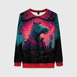 Свитшот женский Лошадь рок стиль, цвет: 3D-красный