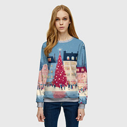 Свитшот женский Новогоднее гуляние у красной елки, цвет: 3D-меланж — фото 2