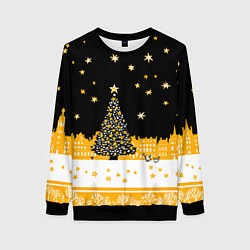 Свитшот женский Новый год в черно-желтом стиле, цвет: 3D-черный