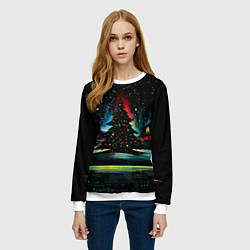 Свитшот женский Новый год на черном фоне, цвет: 3D-белый — фото 2