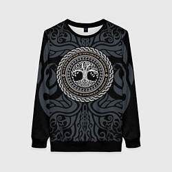 Свитшот женский Древо жизни в орнаменте - слава богам и предкам, цвет: 3D-черный