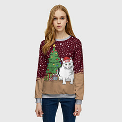 Свитшот женский Кот Бендер и ёлка, цвет: 3D-меланж — фото 2