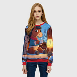 Свитшот женский Лошадка у камина, цвет: 3D-красный — фото 2