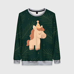 Свитшот женский Милая лошадка с колпаком, цвет: 3D-меланж