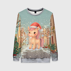 Свитшот женский Маленькая новогодняя милая лошадка, цвет: 3D-меланж