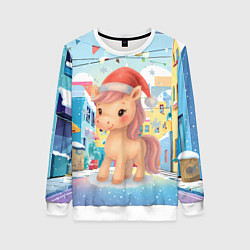 Женский свитшот Лошадка с новогоднем венком