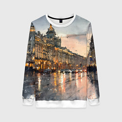 Свитшот женский Санкт-Петербург - мокрый снег, цвет: 3D-белый