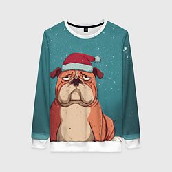 Свитшот женский Новогодний недовольный бульдог, цвет: 3D-белый