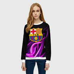Свитшот женский Барселона неоновый огонь текстура, цвет: 3D-белый — фото 2