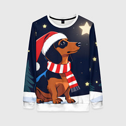 Женский свитшот Новогодняя такса и звезды