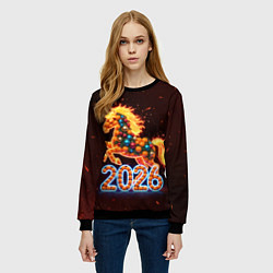 Свитшот женский Праздничная лошадь, цвет: 3D-черный — фото 2