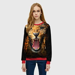 Свитшот женский Рык леопарда, цвет: 3D-красный — фото 2