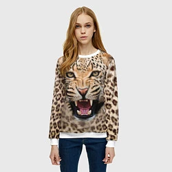 Свитшот женский Взгляд леопарда, цвет: 3D-белый — фото 2