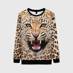 Свитшот женский Взгляд леопарда, цвет: 3D-черный