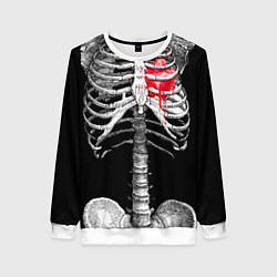 Свитшот женский Скелет с сердцем, цвет: 3D-белый