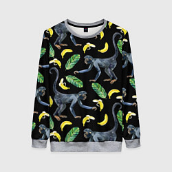 Свитшот женский Обезьянки и бананы, цвет: 3D-меланж