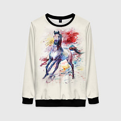 Свитшот женский Лошадь: акварель, цвет: 3D-черный