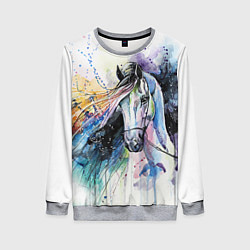 Свитшот женский Акварельная лошадь, цвет: 3D-меланж
