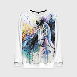 Свитшот женский Акварельная лошадь, цвет: 3D-белый