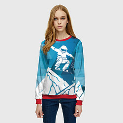 Свитшот женский Горы и сноубордист, цвет: 3D-красный — фото 2