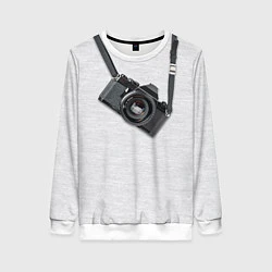 Свитшот женский Фотоаппарат на груди, цвет: 3D-белый