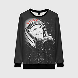 Свитшот женский Гагарин в космосе, цвет: 3D-черный