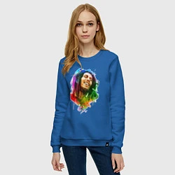 Свитшот хлопковый женский Улыбающийся Боб Марли, цвет: синий — фото 2