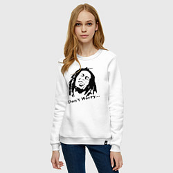 Свитшот хлопковый женский Bob Marley: Don't worry, цвет: белый — фото 2