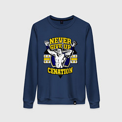 Свитшот хлопковый женский Never Give Up: Cenation, цвет: тёмно-синий