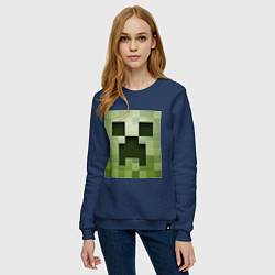 Свитшот хлопковый женский Мinecraft creeper, цвет: тёмно-синий — фото 2