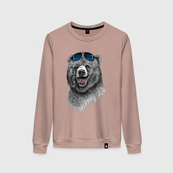 Свитшот хлопковый женский Медведь в очках, цвет: пыльно-розовый