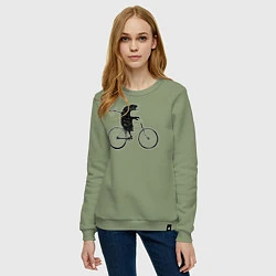 Свитшот хлопковый женский Ежик на велосипеде, цвет: авокадо — фото 2