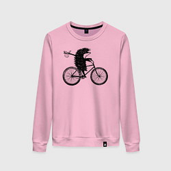 Свитшот хлопковый женский Ежик на велосипеде, цвет: светло-розовый